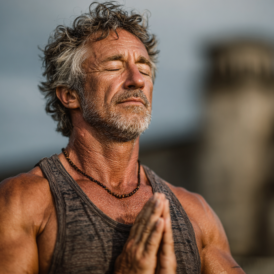 Senior practicând yoga individual cu instructor